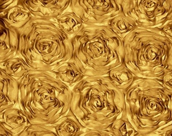 Gold 3D Rosette Satin Fabric: 54" Wide Floral Ribbon