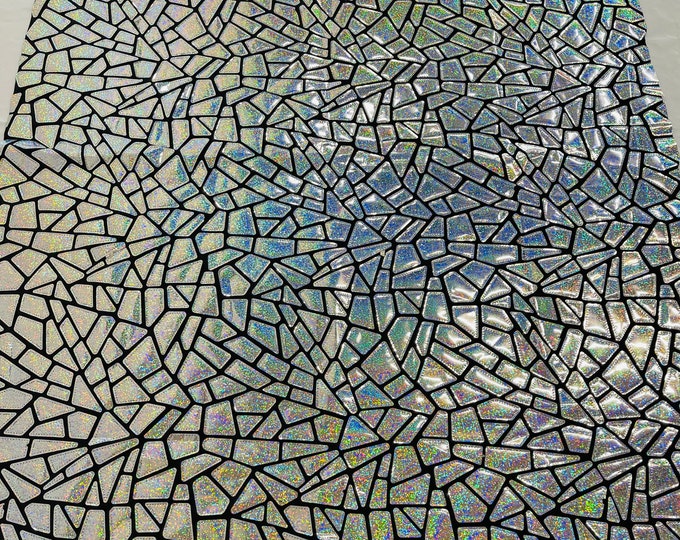 Silver Holographic Sequins Velvet by the yard 2 way Stretch 58/60” Sequin on Black Stretch Velvet (Choose The Quantity)