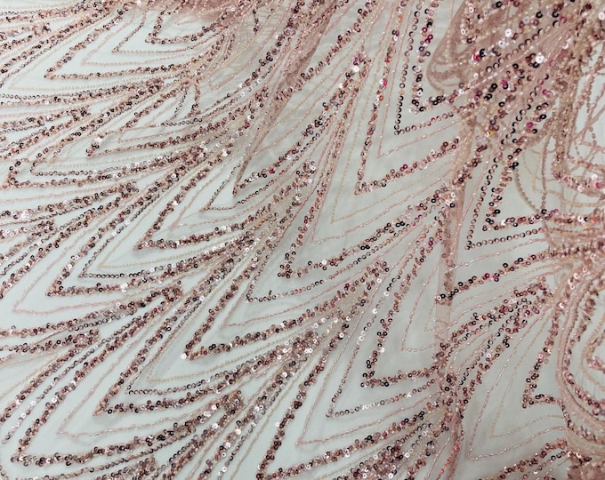 Blush Fashion Design Beads and Sequins, Luxury Beaded Fabric Embroidered on a Mesh Lace,Wedding,Bridal,Dress Sold By The Yard