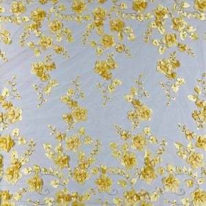 Gold 3D Floral Lace Fabric: Pearl Bridal Wedding Lace By The Yard