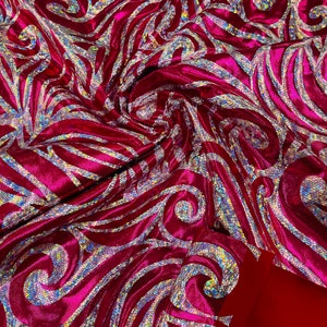 Fuchsia Silver Hologram Metallic Nylon Spandex 4-Way Stretch 58/60” Milliskin Nylon Spandex Fabric for Prom-Gow-Stage Costumes