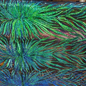 New Mermaid Green Iridescent Sequin Fabric 4 Way Stretch Phoenix Wing Sequin Spandex Mesh Fabric for Prom Gala Gown Sold By Yard