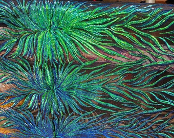 Mermaid Green Iridescent Sequin Fabric: 4-Way Stretch Mesh, Sold By Yard