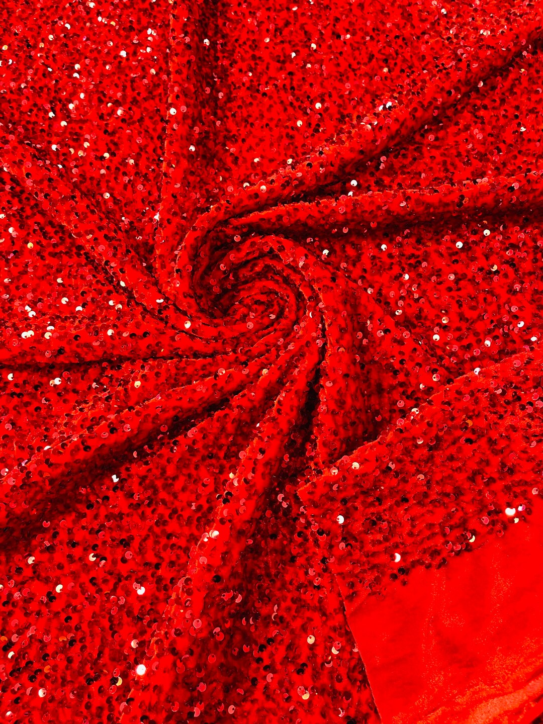Red Sequin Velvet Fabric Red on Stretch Velvet by the Yard All Over 5mm