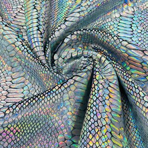 Sliver Snake Skin Pattern Iridescent Snake Print Stretch Velvet Fabric - Silver Anaconda Foil (58 ...