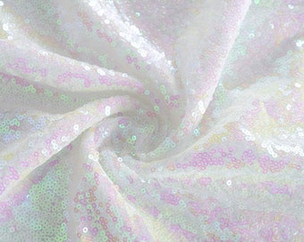 Iridescent White/Pink Sequin Fabric Mini Glitz Sequins, By The Yard Sequin Fabric Dresses-Nightgowns-Prom Gown (Choose The Quantity)