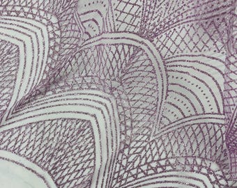 Lilac Glitter on Mesh Lace Fabric By The Yard for Wedding Decor Damask Geometric Glitter Fabric  Bridal/Prom/Shimmer/Luxury Sparkle