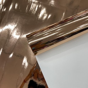 Rose Gold Chrome Mirror Vinyl Fabric: Reflective Upholstery, 54&quot; Wide