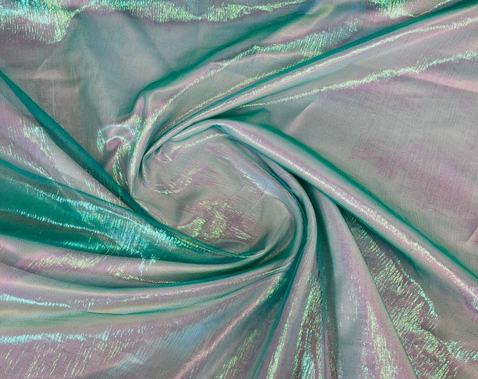 Mia's Fabrics Inc, Crush Iridescent Teal Shimmer Organza Fabric 45" Wide, C#8 Sells by The Yard