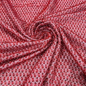 Red Glitter Tulle Lace Fabric: Beaded Sequin Embroidery, Wedding Dress Fabric