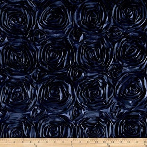 Navy Rosette Fabric 3D Rosette Satin, Floral Satin ( Choose The Size )