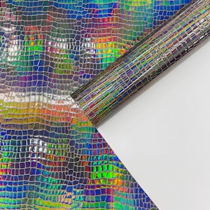 Steel Crocodile Holographic Embossed PVC Vinyl Fabric, Metallic Crocodile Vinyl Fabric By The Yard DIY Upholstery Accessories Applications