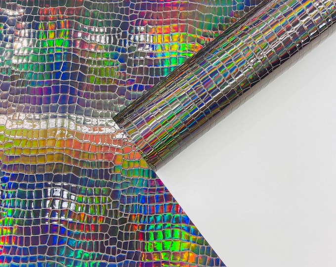 Steel Crocodile Holographic Embossed PVC Vinyl Fabric, Metallic Crocodile Vinyl Fabric By The Yard DIY Upholstery Accessories Applications