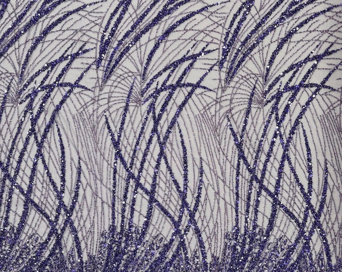 Purple Beaded Fabric Sold By The Yard, Fashion Design Beads and Sequins, Beaded Fabric Embroidered on a Mesh Lace,Wedding,Bridal,Dress