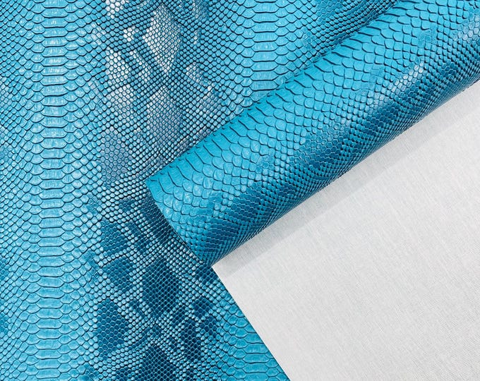 Turquoise Faux Viper Snake Skin Vinyl-faux Leather-3D Scales-sold Vinyl For upholstery  By The Yard