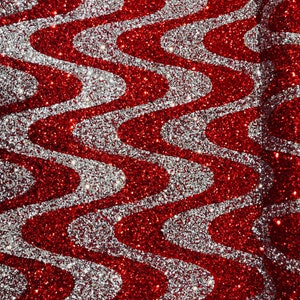 Sequins Flip Two Tone Floral Design on a Black Stretch Velvet, Sold by the Yard. Red/White
