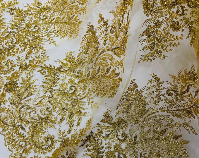 Gold Silver Rhinestones Glitter Fabric on a Mesh By The Yard | Quinceañera Design  Glitter Rhinestones on Mesh Fabric Prom Dress