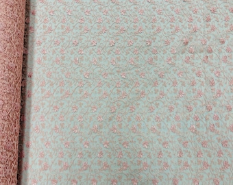 Metallic Pink Floral Embroidered Lace Fabric - Scalloped Edge