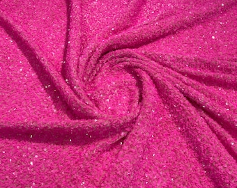 Neon Pink Sequin Stretch Velvet Fabric: 5mm Sequins, 2-Way Stretch (58/60")