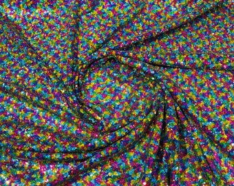 Multi Color Mini Sequin Fabric: Glitz Polyester, By The Yard
