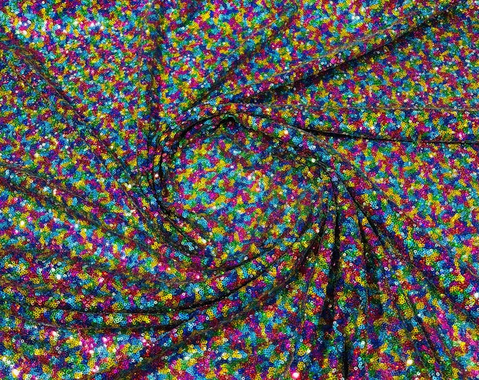 Multi Color Sequin Fabric Mini Glitz Sequins, By The Yard Sequin Fabric Dresses-Nightgowns-Prom Gown (Choose The Quantity)