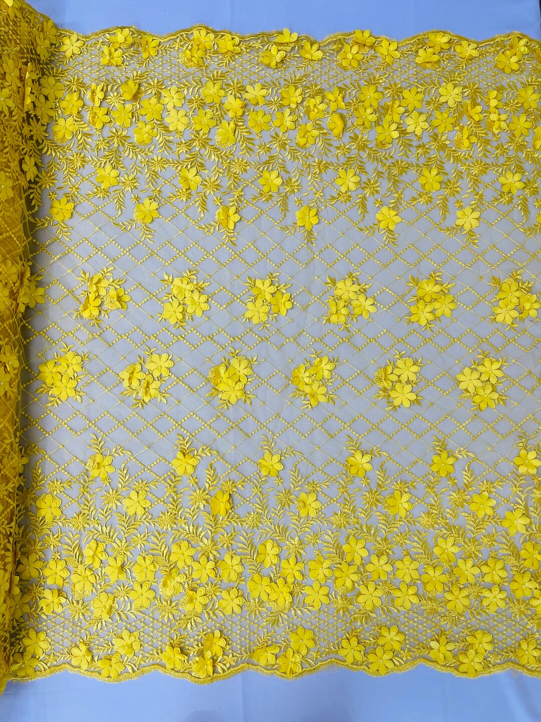 Mia Fabrics Inc, Gelbe 3D Blumen-Blume mit Perle, 3D Blumen-Blume Braut ...