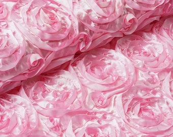 Pink Rosette Satin Fabric: 3D Floral Wedding Decor (54" Wide)