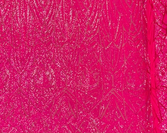 Hot Pink Holographic Sequin Fabric: Geometric 4-Way Stretch