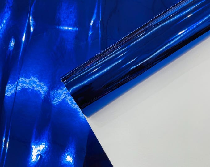 Royal Blue Chrome Mirror Reflective Vinyl Fabric By The Yard, Crafting Fabric Upholstery Vinyl Fabric Chrome Mirror Reflective Vinyl