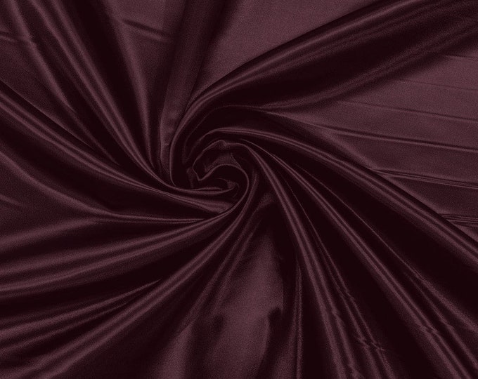 Eggplant - 60" Shiny Heavy Bridal Satin Fabric for Wedding, Gala, Prom Dress Sold By Yard