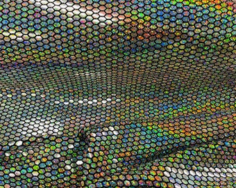 Iridescent Honeycomb Foil Fabric: Hexagon Print Black Spandex
