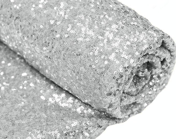 Silver Sequin Fabric Mini Glitz Sequins, By The Yard Sequin Fabric Dresses-Nightgowns-Prom Gown (Choose The Quantity)