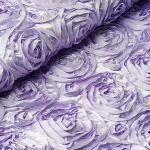 Lavender Rosette Fabric 3D Rosette Satin, Floral Satin ( Choose The Size )