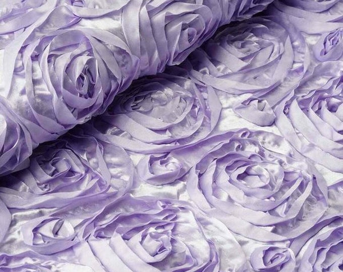 Lavender Rosette Fabric 3D Rosette Satin, Floral Satin ( Choose The Size )