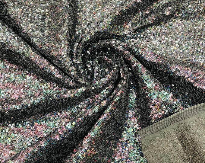 Black Iridescent Mini Glitz Sequins by the yard on Spandex Fabric | 4 Way Stretch | Mini Glitz Sequin Fabric