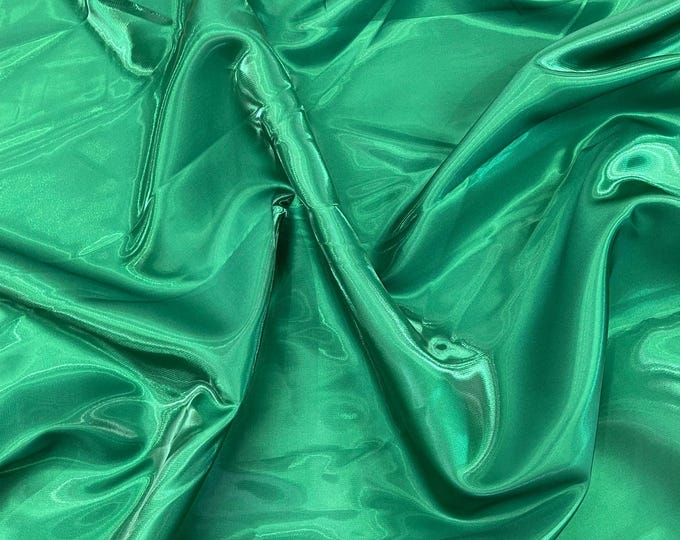 Hunter Green Crystal silk satin By The Yard, Liquid Bridal Satin, Water Shine Ultra Glossy Shimmer Bridal Satin, Crystal Reflective Satin