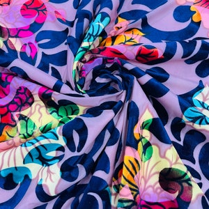 Multi Color Burnout Velvet Floral Design 4 Way Stretch 58/60” | Burnout Stretch Velvet | Sold by the yard (Pick a Size)