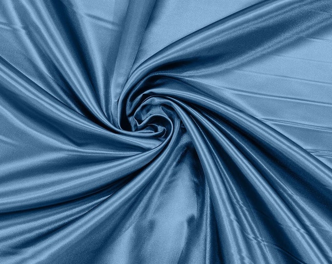 Coppen Blue - 60" Shiny Heavy Bridal Satin Fabric for Wedding, Gala, Prom Dress Sold By Yard