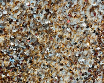 Gold Sequin Stretch Velvet Fabric: 5mm Shining Sequins, 2-Way Stretch