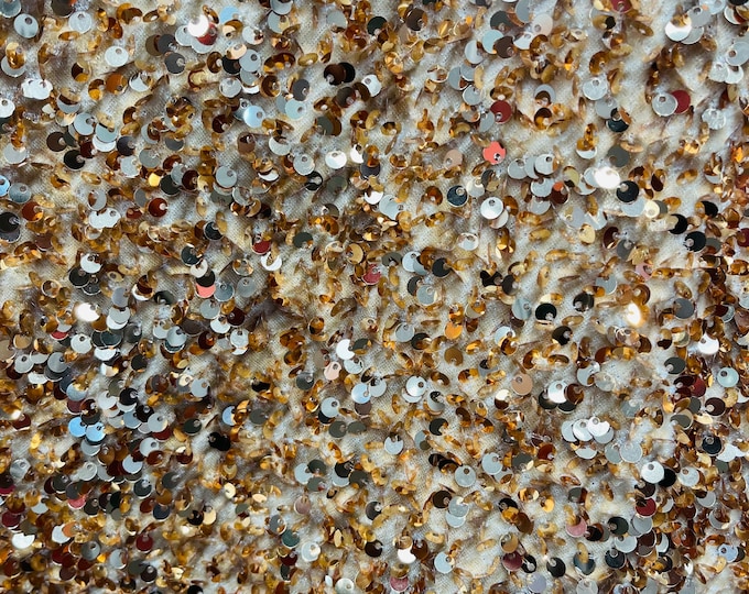 Gold Sequin on Stretch Velvet With Luxury Sequins all Over 5mm Shining Sequins 2-way Stretch 58/60” (Choose The Quantity)