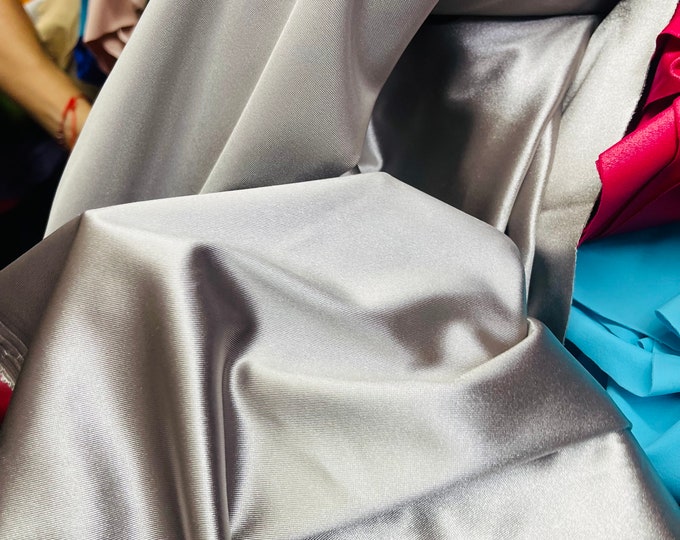 Shiny Silver Gray #2Polyester Spandex Stretch Fabric: 4-Way Stretch, Sold By The Yard