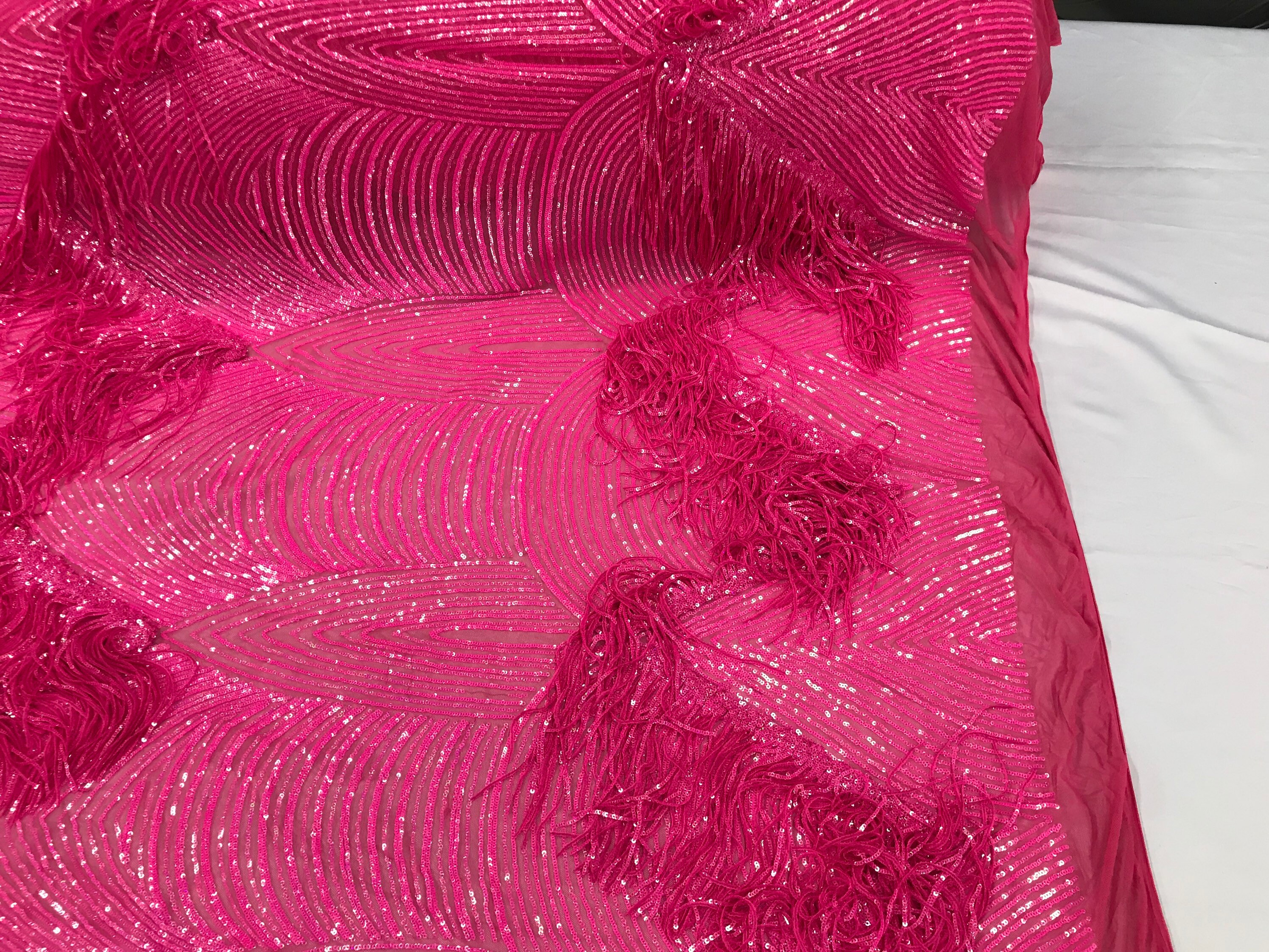 Iridescent Hot Pink Fringe Sequins on Mauve Mesh Fringe Etsy