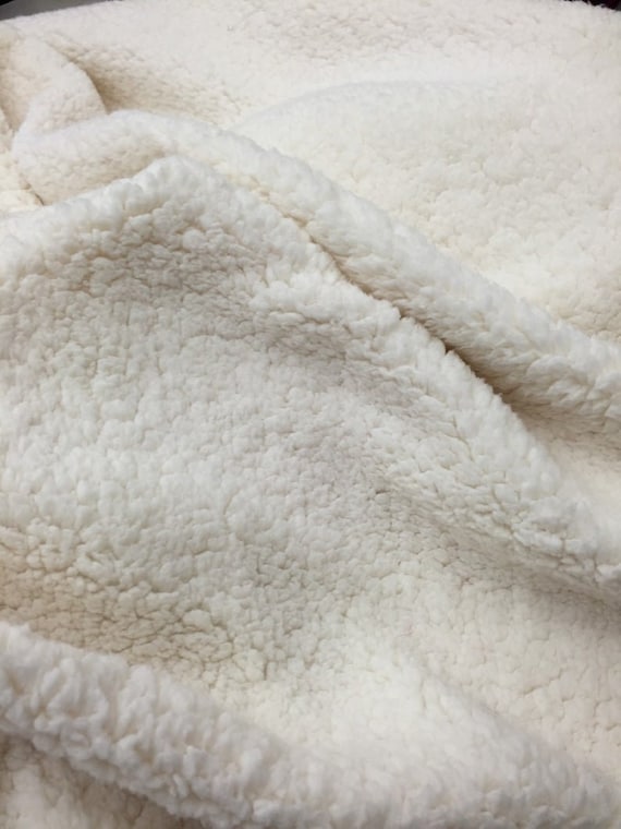 Ivory Minky Sherpa Fleece Fabric - Lamb Wool Design - Sold By The Yard