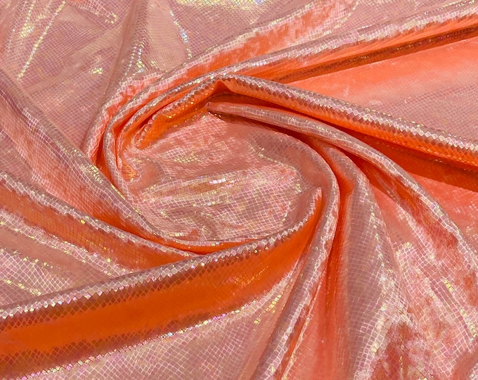 Coral Iridescent Snake Skin On Stretch Velvet - Sold By The Yard - 58"/60" Snake Velvet Spandex Fabric