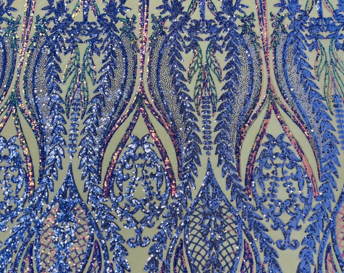 Lilac/Lavender Iridescent Sequins Fabric by the yard (Pick a Size) Tow Tone 4 Way Stretch Damask Design Sequin Fabric