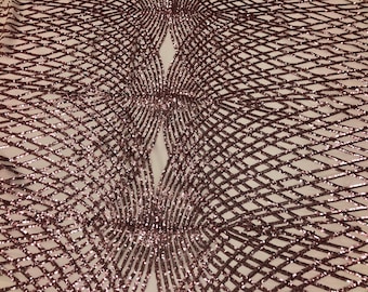 Dusty Pink Diamond Sequin Fabric – 4 Way Stretch Power Mesh, by the Yard