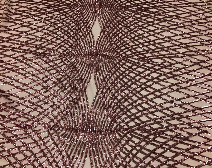 Dusty Pink Diamond Sequin Fabric - by the yard - On Power Mesh 4 Way Stretch Sequins Fabric