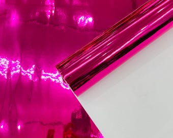 Fuchsia Chrome Mirror Vinyl Fabric: Reflective Upholstery, 54" Wide