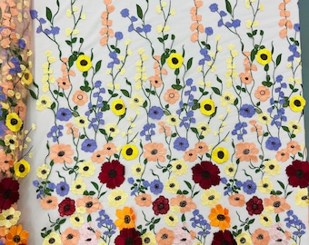 3D Floral Embroidery Lace Fabric: Multi-Color Peach Mesh, Bridal Wedding Dress