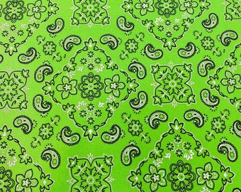 Mia's Fabrics Inc, Lime Green Bandana Print Fabrics - Nylon Spandex Fabric Sold By The Yard (Pick a Size)